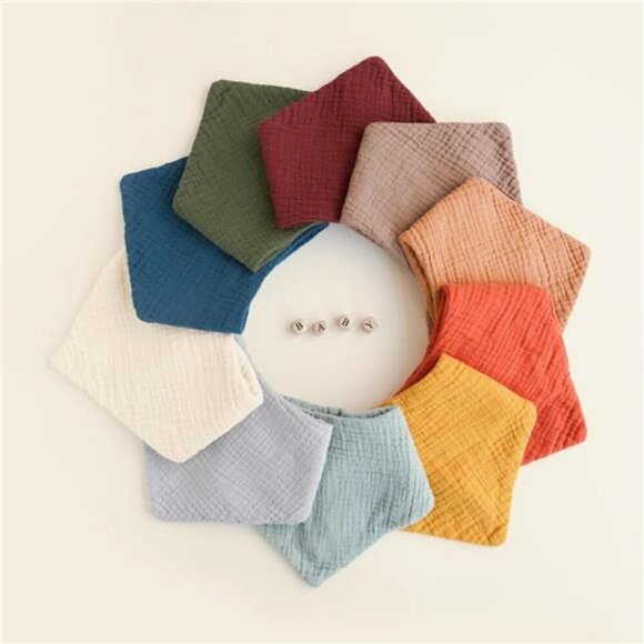 Muslin Baby Bibs 10 Pack Soft Cotton Bandana Drool Bibs Unisex Teething Set - Picture 6 of 7